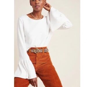 Anthropologie White Bell Sleeve Top